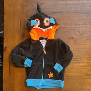 Boys 5 Black and Blue Monster Hoodie with Orange Accents excellent condition